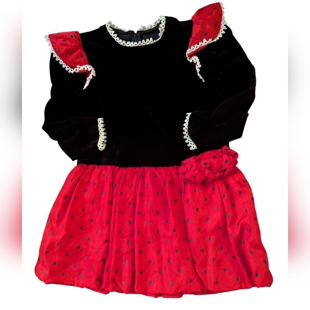 vintage‎ Girls Red and black velvet dress holiday